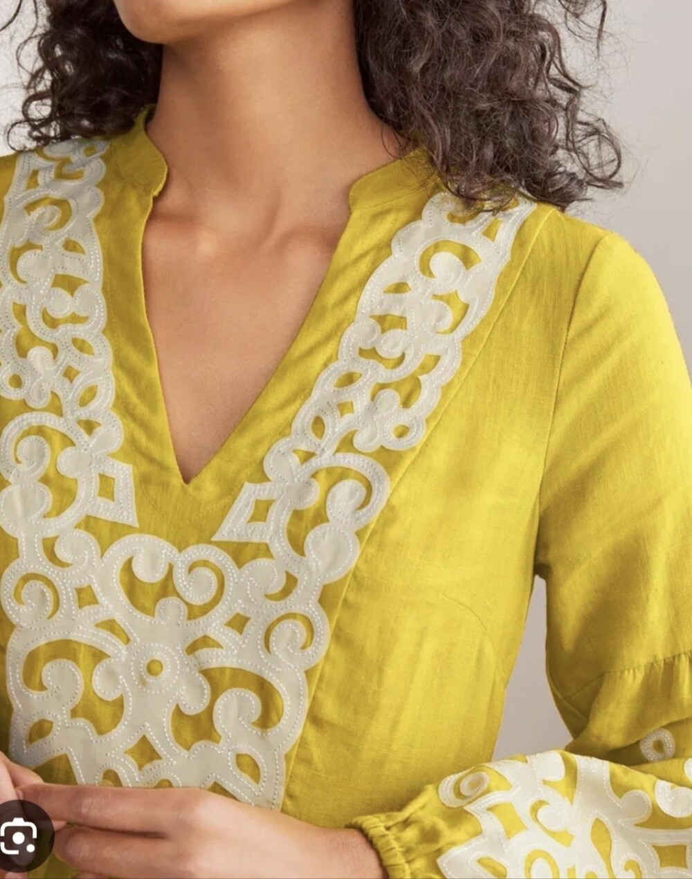 Boden Leonie 100% Linen Top in Chartreuse Yellow Lime Tunic Babydoll Blouse 6